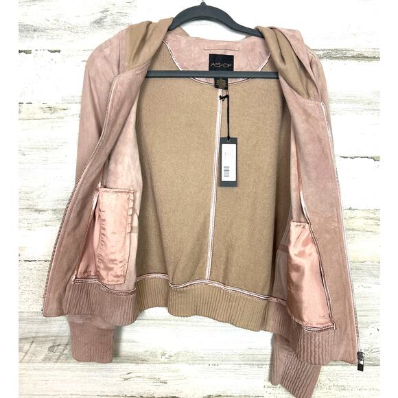 AS by DF Women’s XS Rose Pink Suede Zip Front Hoodie Designer Jacket Coat NEW - Picture 4 of 7